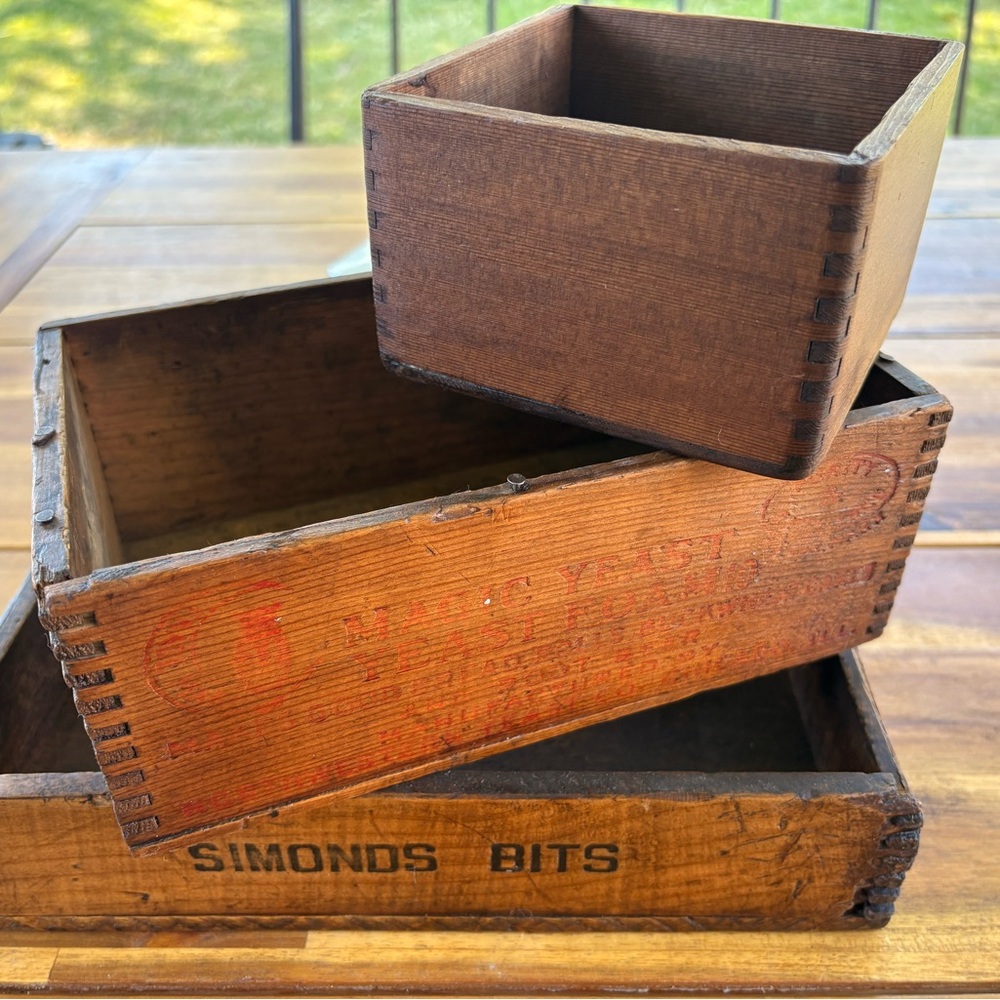 Vintage Wooden Dovetail Storage Boxes